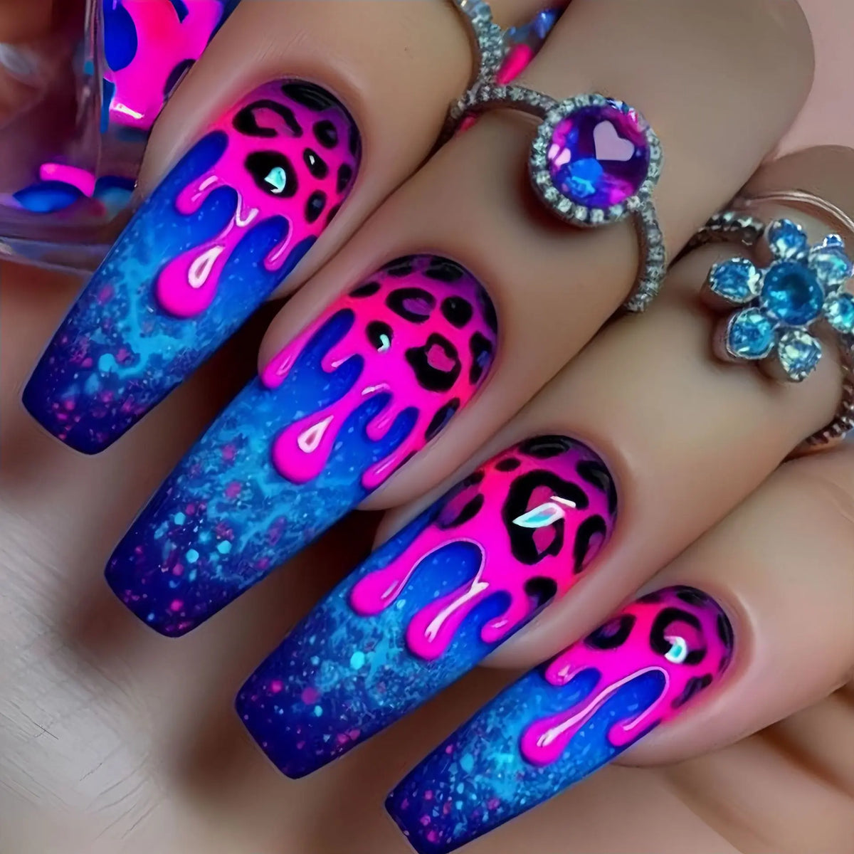 Short Medium Long Fake Nails Square Ballet Nail Tips Gradient Purple Pink Blue Leopard Flame Y2K Press On False Nail Art Set