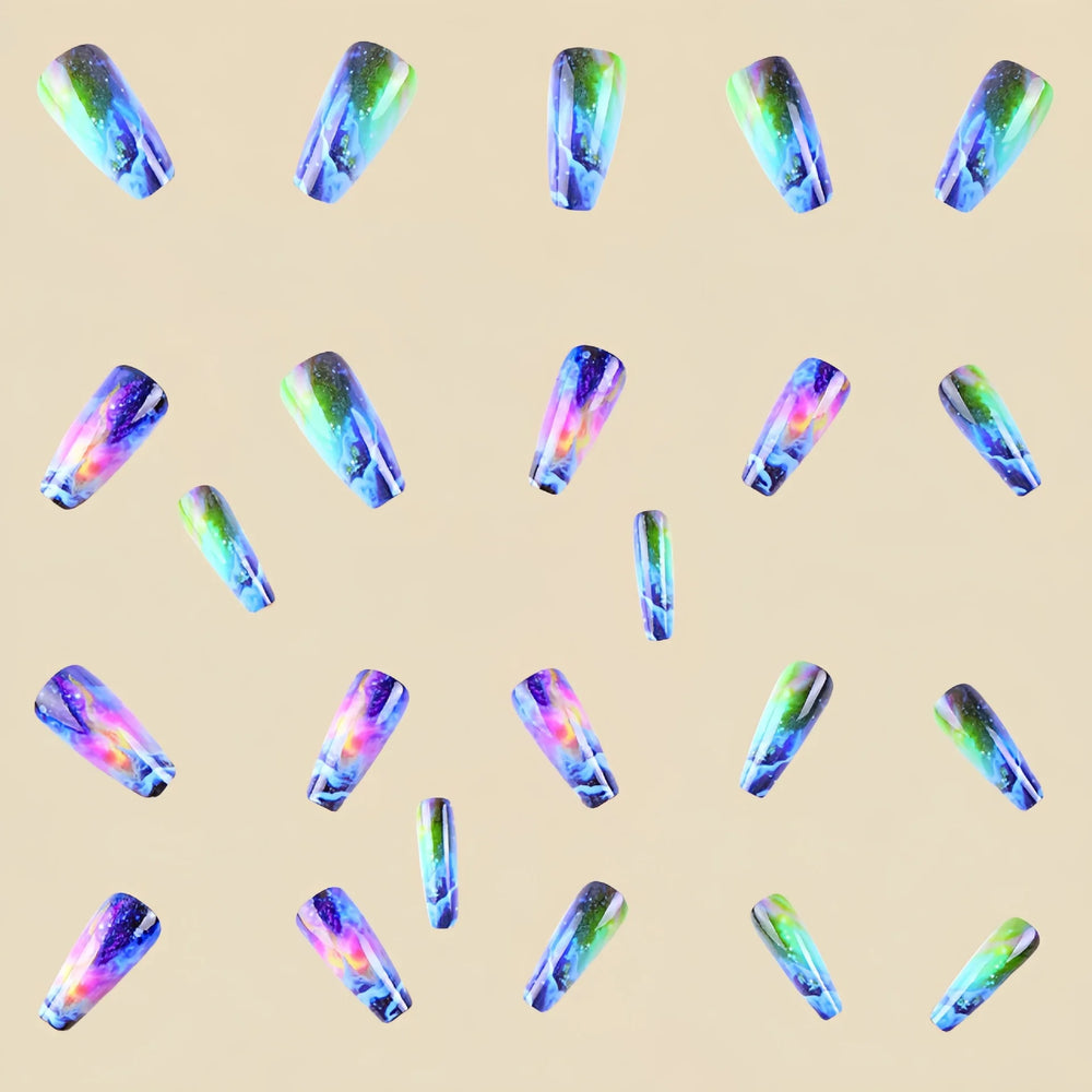 Green Purple Blue Gradient Y2K Ballet Press-On Nails – Medium Long