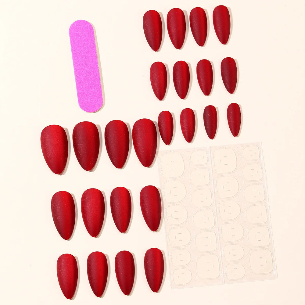 Velvet Red Matte Almond Ballet Press-On Nails – New Year Party, Medium, 24 Pcs