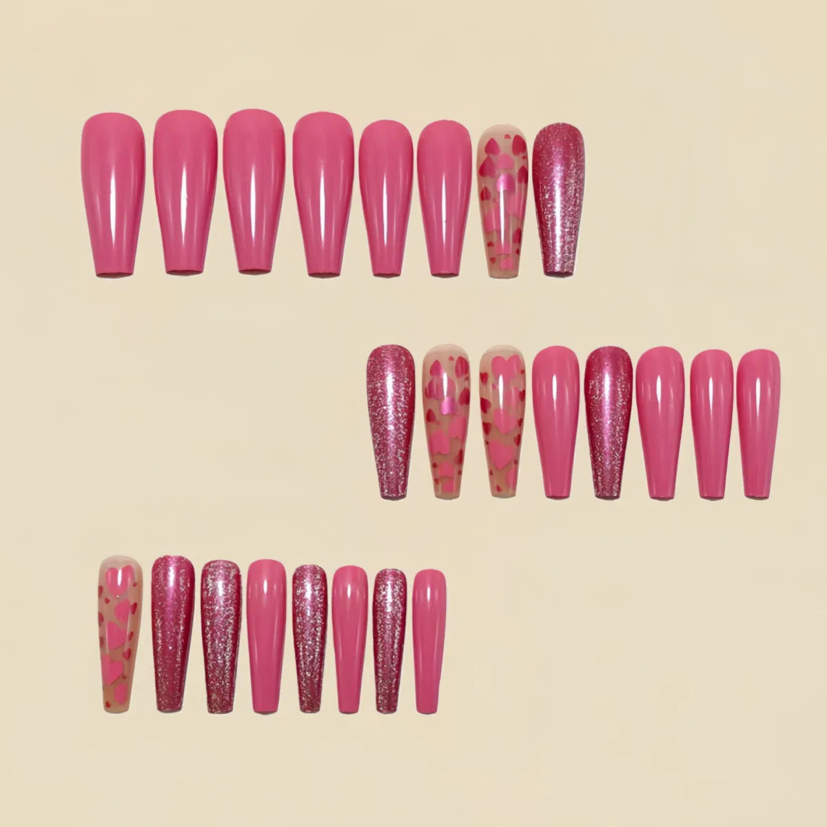 Medium long fake nails Pink blue heart design for wedding Valentine's Day party Ballet square nail tips press on false nail