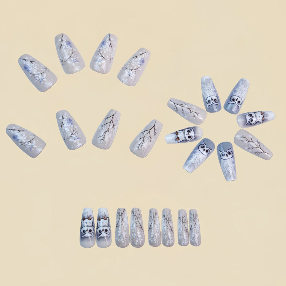 Cute Bear & Owl Animal Ballet Press-On Nails – Medium, 24 Pcs