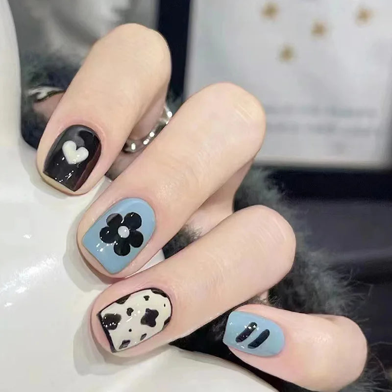 24pcs/set Medium Long Fake Nails for Summer Autumn Winter Leopard Print Y2K Gradient Square Ballet Tips Press On False Nails