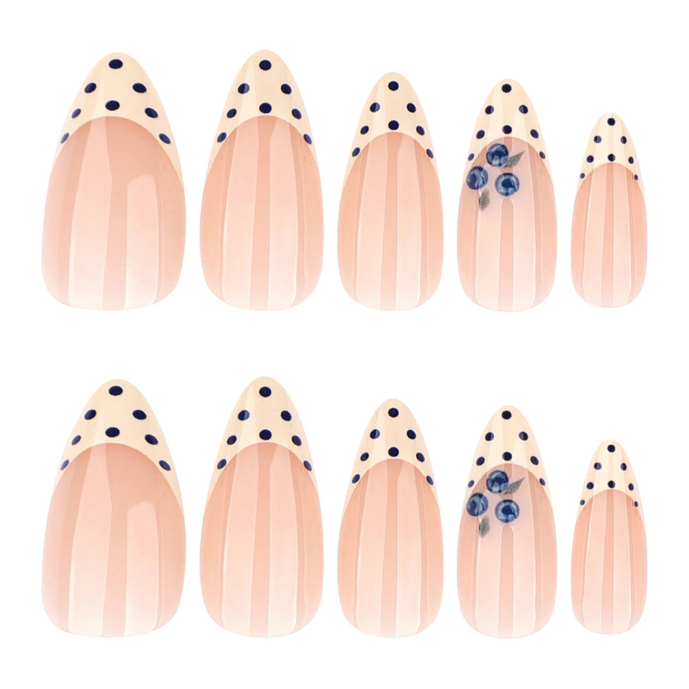 Yellow Polka Dot Blueberry French Press-On Nails – Almond, 24 Pcs