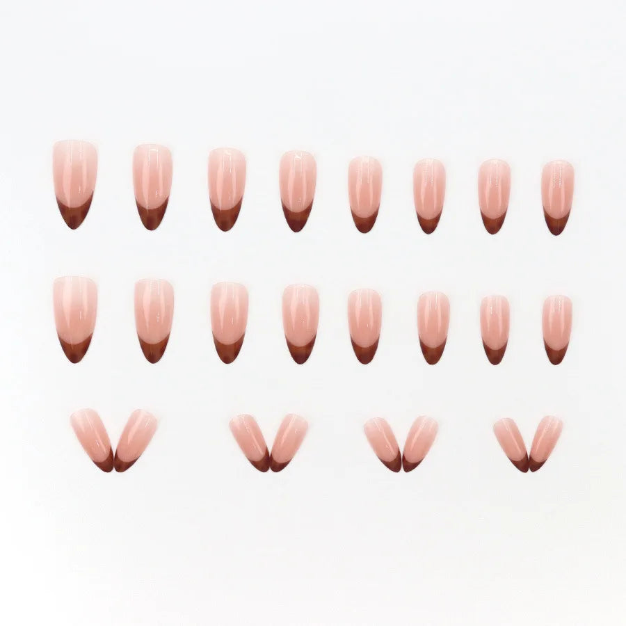 Nude brown fake nails for women gilrs leopard print glossy french Medium almond nail tips full cover press on acrylic false nail
