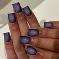 Short Square fake nails for women girls gradient green purple blue black blush colors design glossy manicure press on false nail