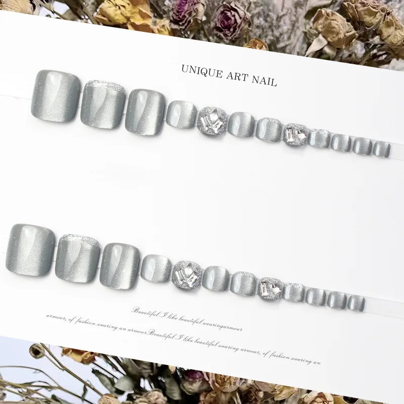 Glossy Cat-Eye French Press-On Toenails – Short Square, 24 Pcs