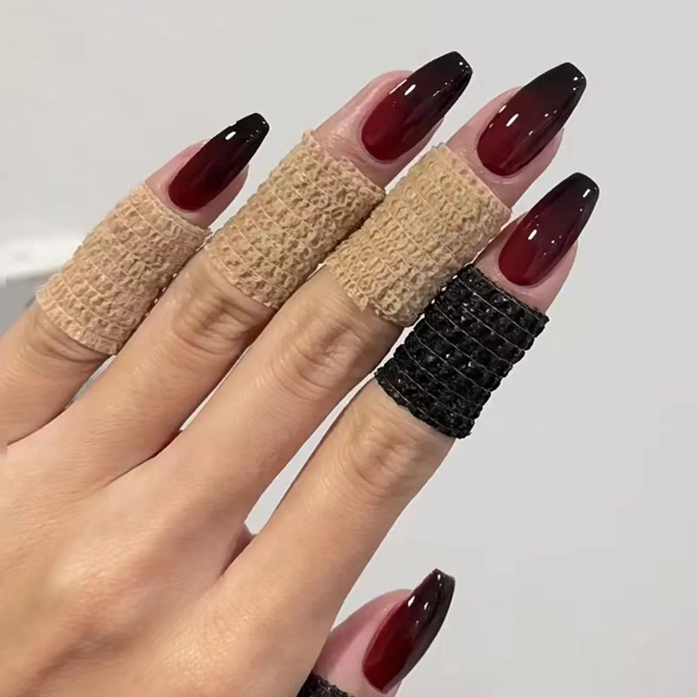 Y2K Black Ombre Star & Moon Press-On Nails – Medium Square, 24 Pcs