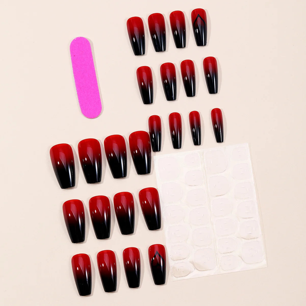 Gradient red black false nails cute heart print ballet shape for Valentine's Day full cover reusable press on Artificial Nails
