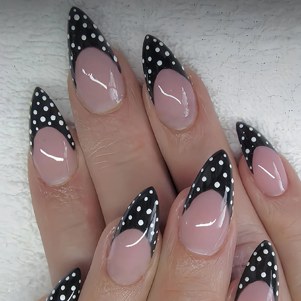 Short Medium fake nails Fashionable Polka Dot Red/Brown/Pink/Black almond square nail tips Autumn/Winter press on false nail set