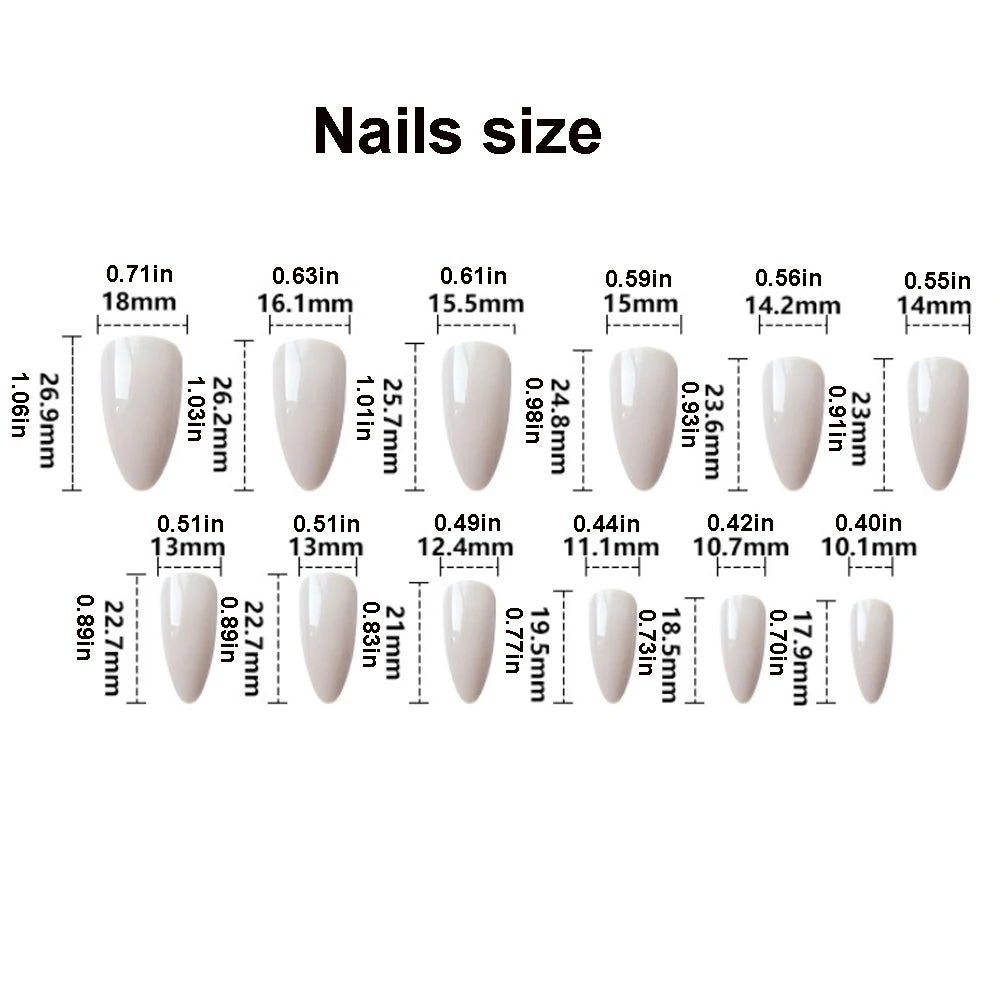 Medium fake nails for women french style Nude white almond nail tips with flowers rhinestones full cover reusable press on nails