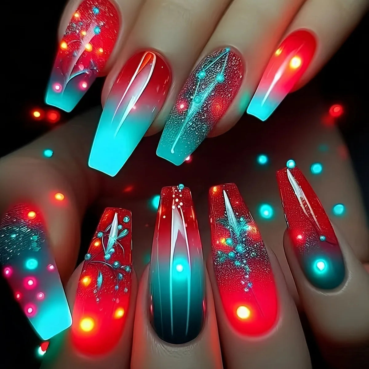 24pcs/set Short Medium Long Fake Nails Gradient Purple Yellow Blue Sunset Y2K Square Almond Summer Tips Press On False Nails Art