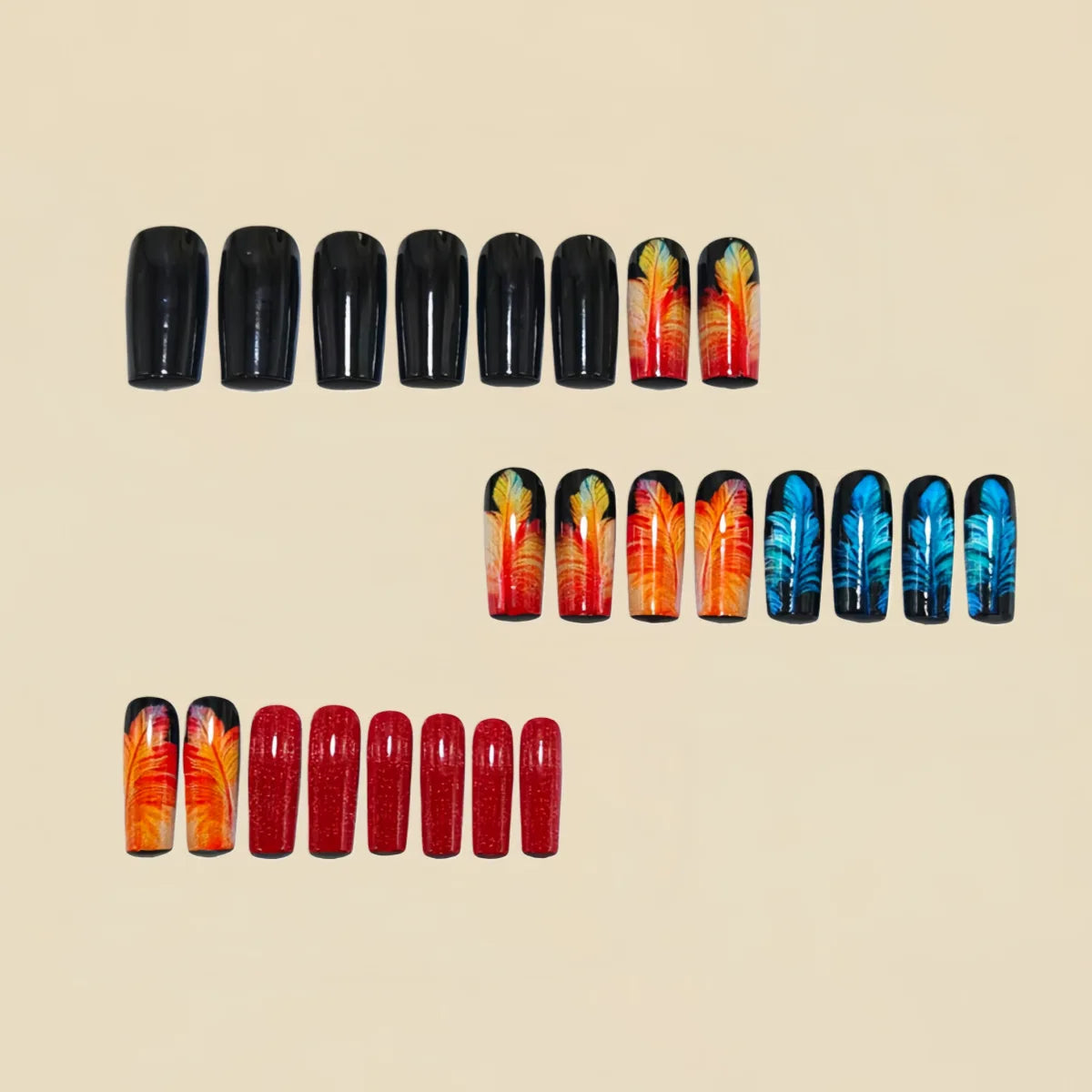 Short Medium long fake nails for women girls colorful flowers feather design Ballet square nail tips press on false nail art set