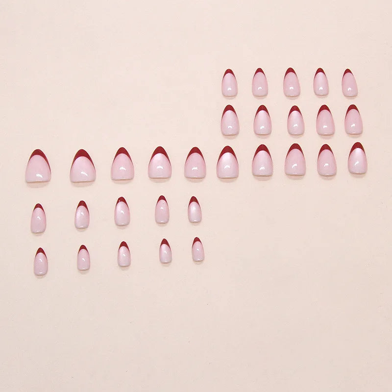 Short Medium fake nails cor women girls shimmer Glossy cat eyes nude red wine red colors french style press on false nail set