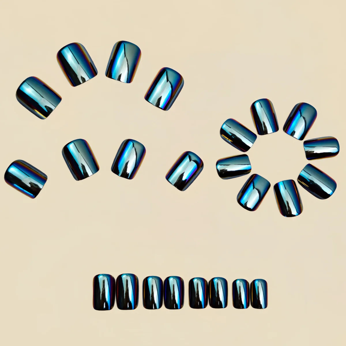 Short Medium fake nails for women girls Purple blue pink electric plated glossy square nail tips press on false nail enhancement