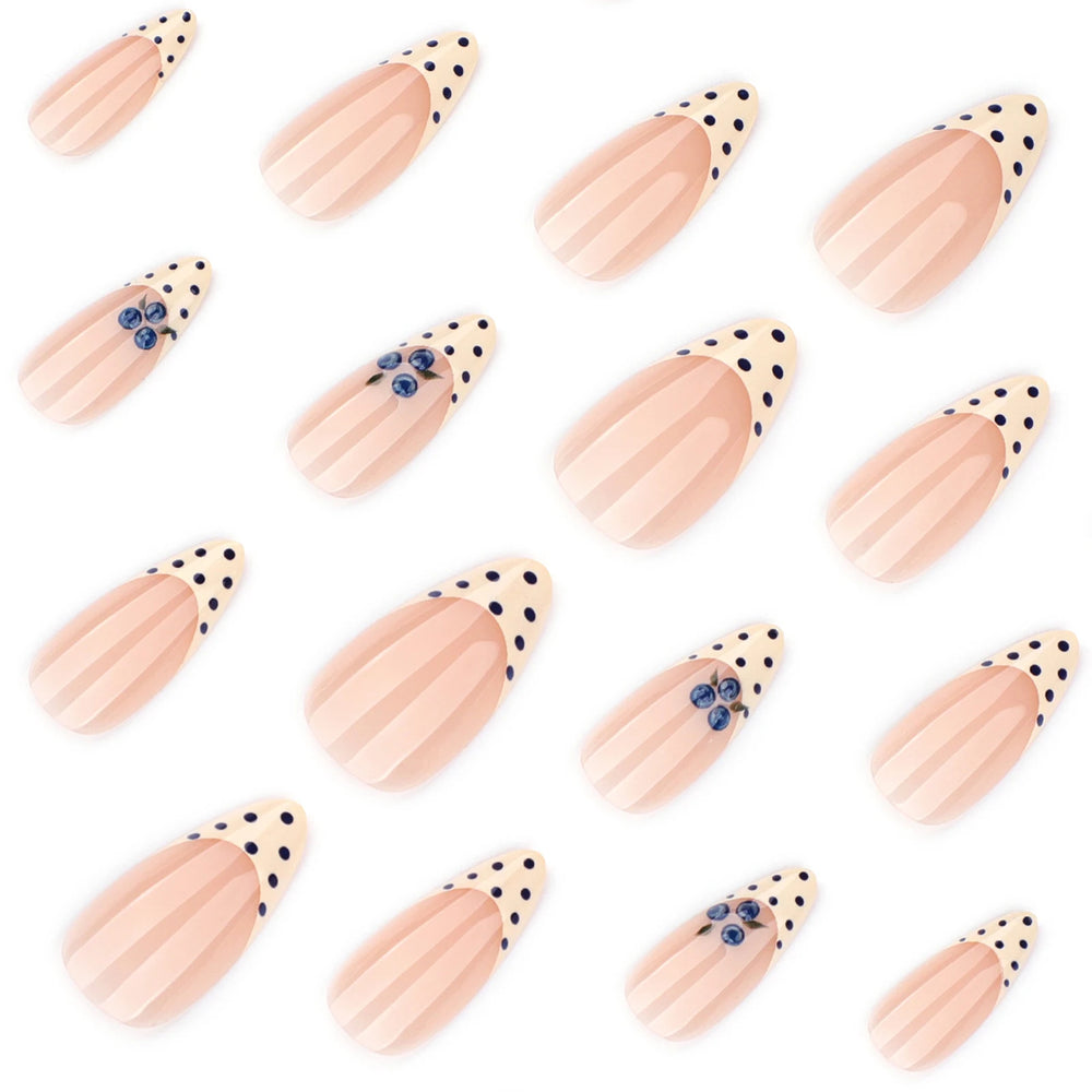 Yellow Polka Dot Blueberry French Press-On Nails – Almond, 24 Pcs