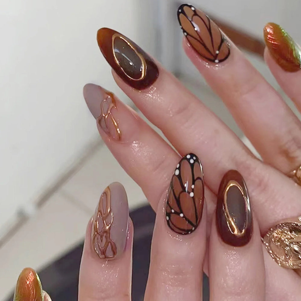 Y2K Black Ombre Star & Moon Press-On Nails – Medium Square, 24 Pcs