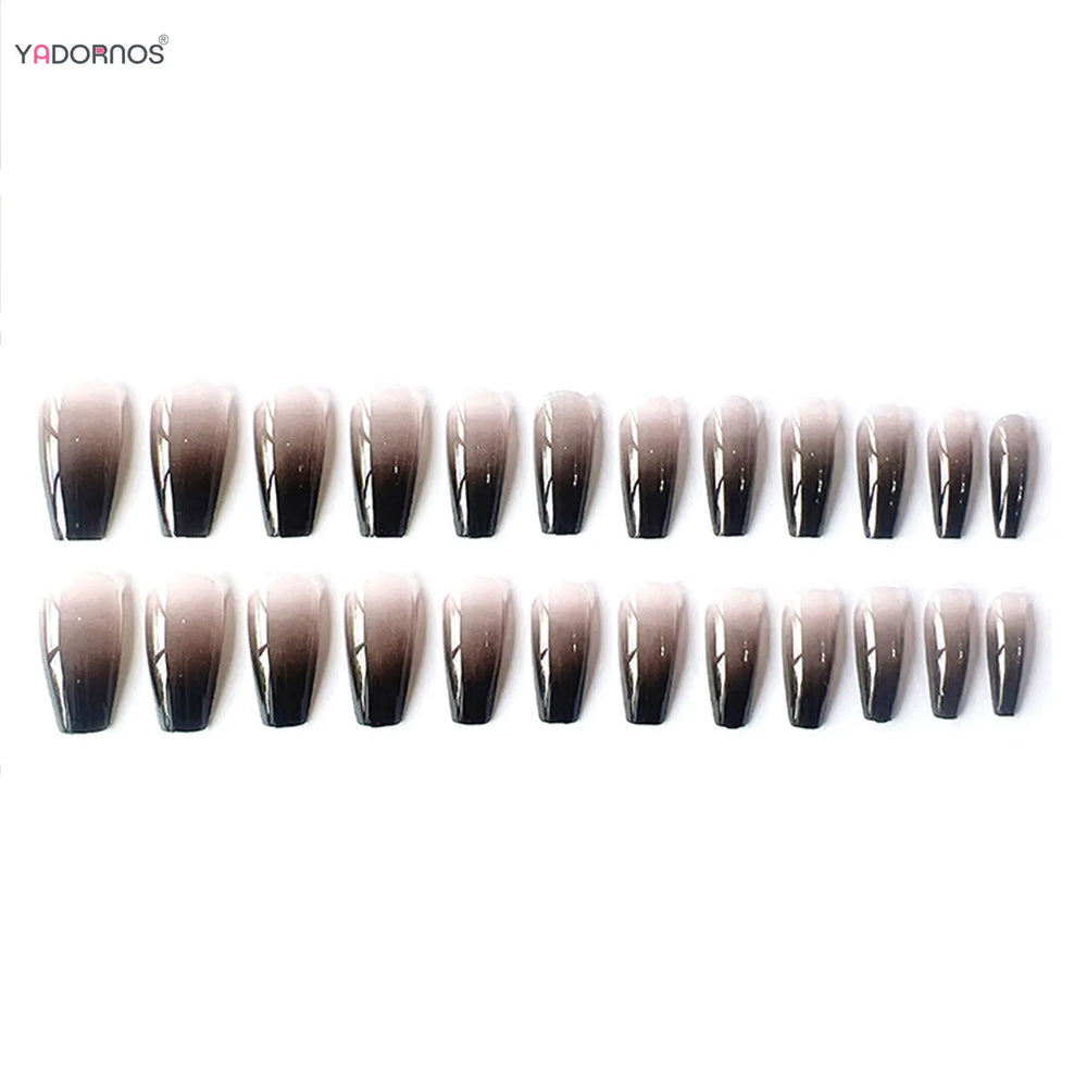 Black Ombre French Press-On Nails – Long Ballerina, 24 Pcs