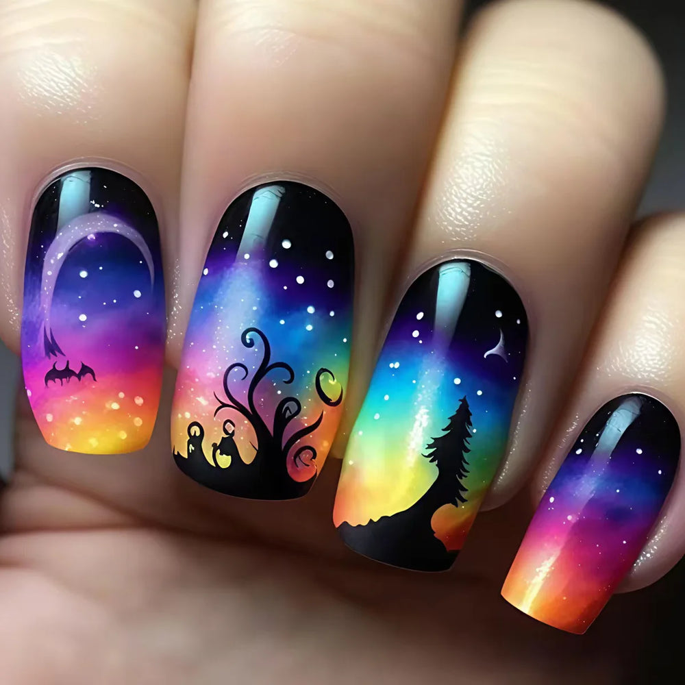 Desert Sunset Cactus Y2K Press-On Nails – Purple Pink Blue, Short/Medium Square