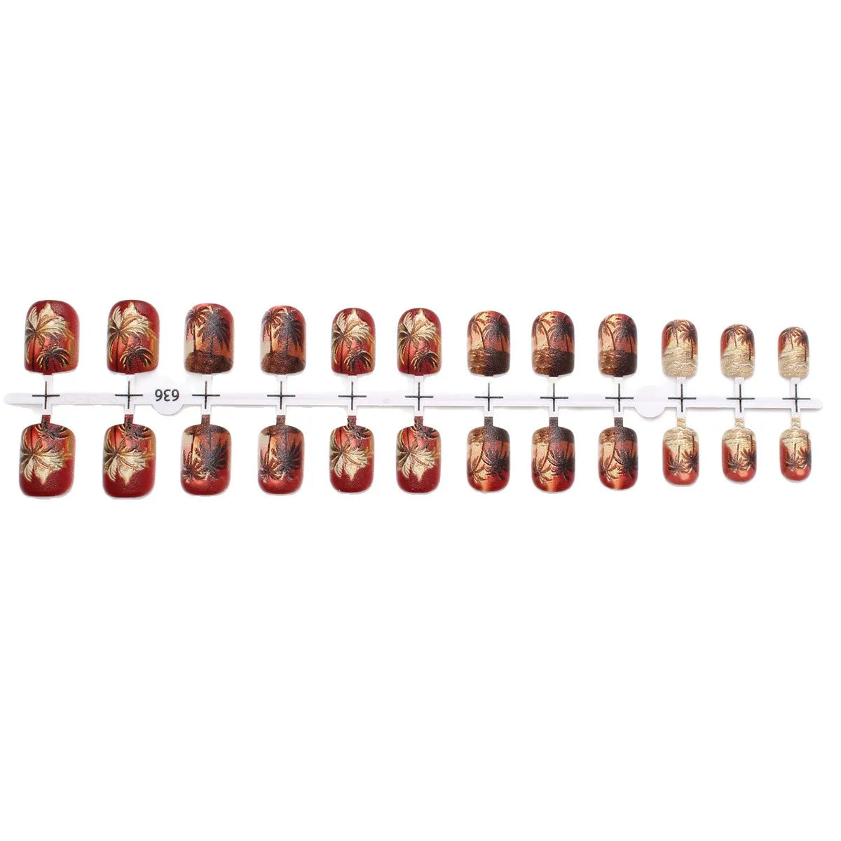 24pcs/set fake nails Y2K gradient yellow red brown colors coconut tree sunset print square shape reusable press on nails art