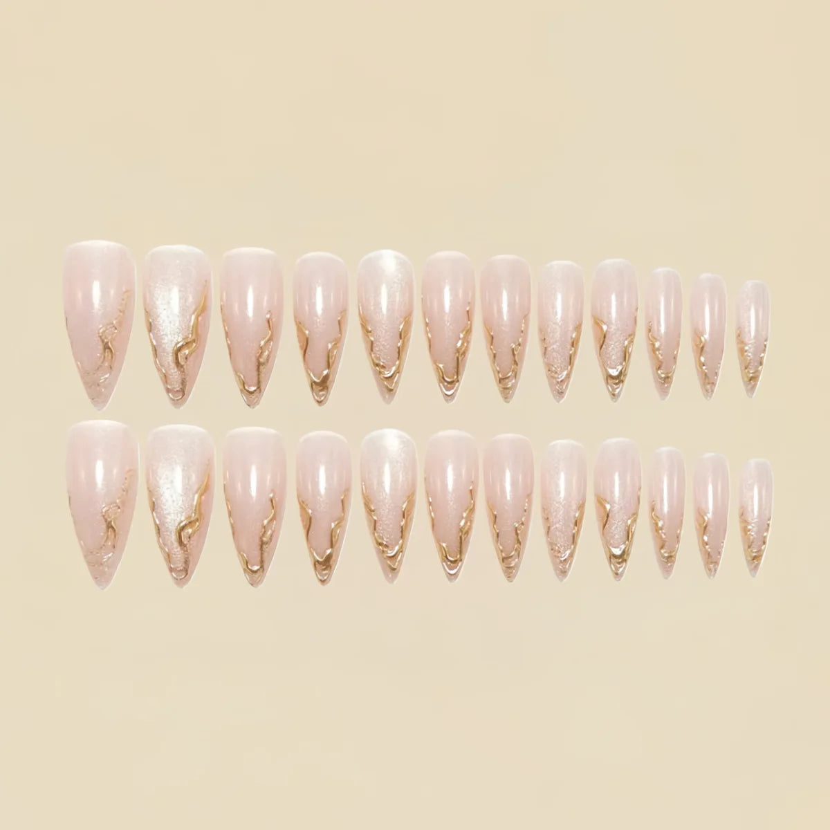 Medium long fake nails for women girls golden silver gilding frame nude french almond nail tips press on false nail art set