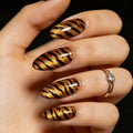 Medium fake nails for women Yellow black tiger strips printing glossy almond nail tips full cover press on false nail art set