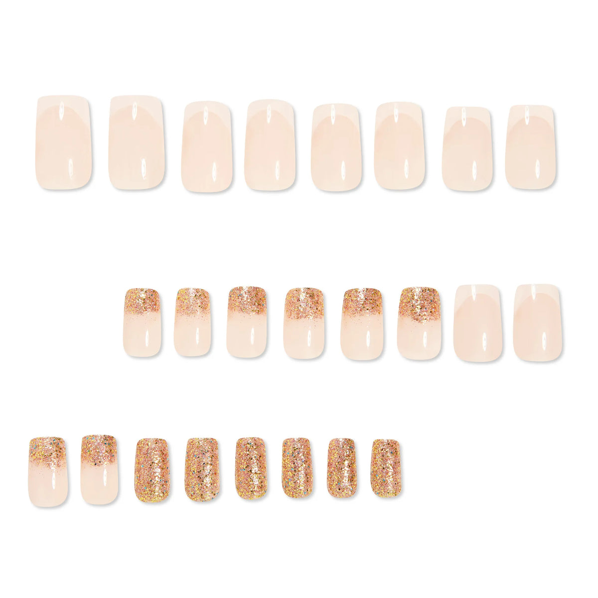 Short Square fake nails for women gradient nude white brown french style with sparkling glitters full cover press on false nail