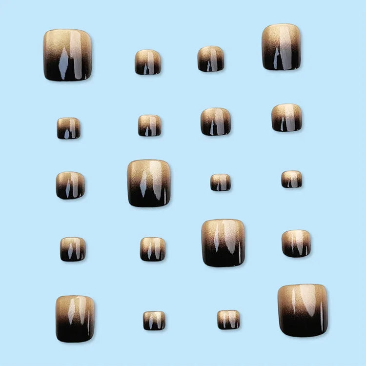 Black Brown Gradient Cat Eye Press-On Toenails – Square