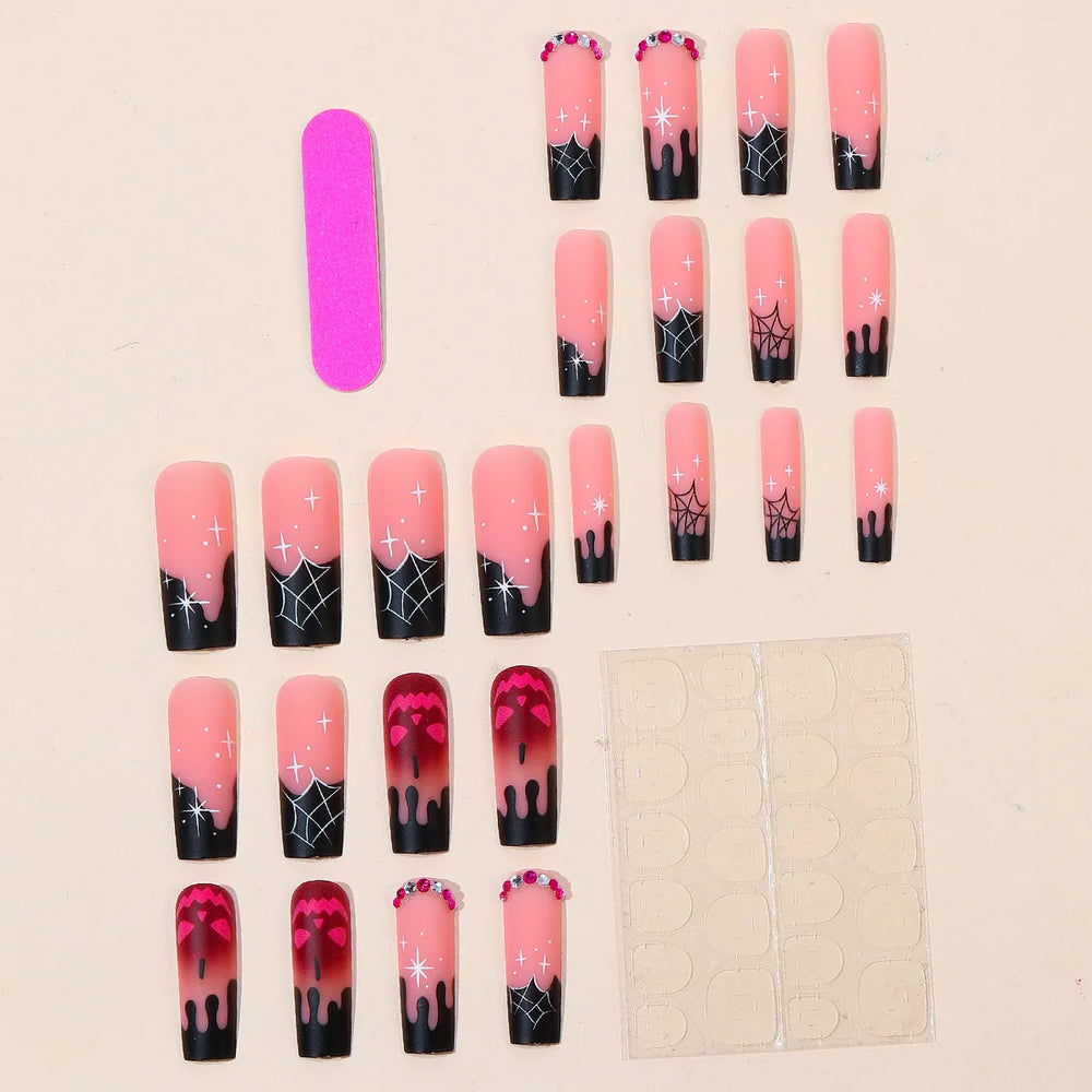 Rose Gradient Party Cosplay Press-On Nails – Long, 24 Pcs