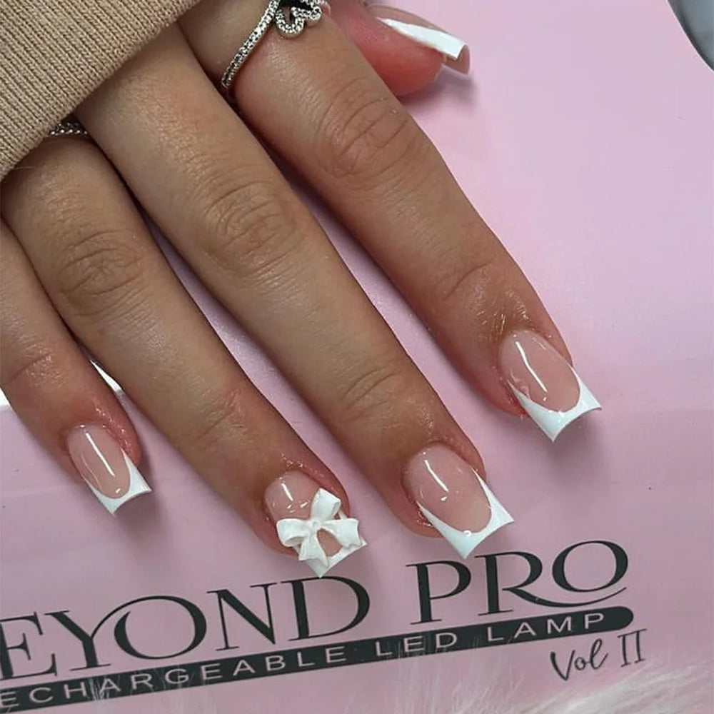 Leopard & Butterfly Bow French Press-On Nails – Square, 24 Pcs