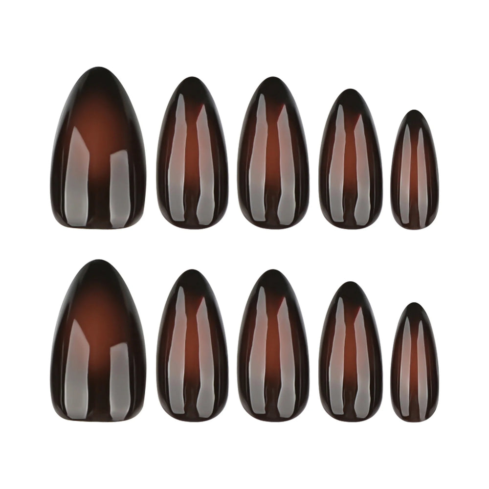 Black & Brown Ombre Autumn Press-On Nails – Almond, 24 Pcs
