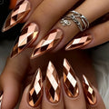 3D fake nails Holographic Plated Metallic glossy rhombus rose golden yellow silver champagne almond nail tips press on nail art