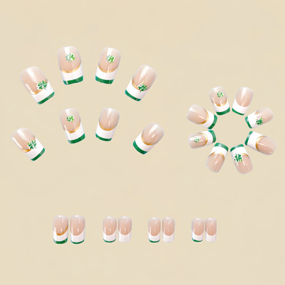 Four-Leaf Clover St. Patrick's Press-On Nails – Nude Square, Medium