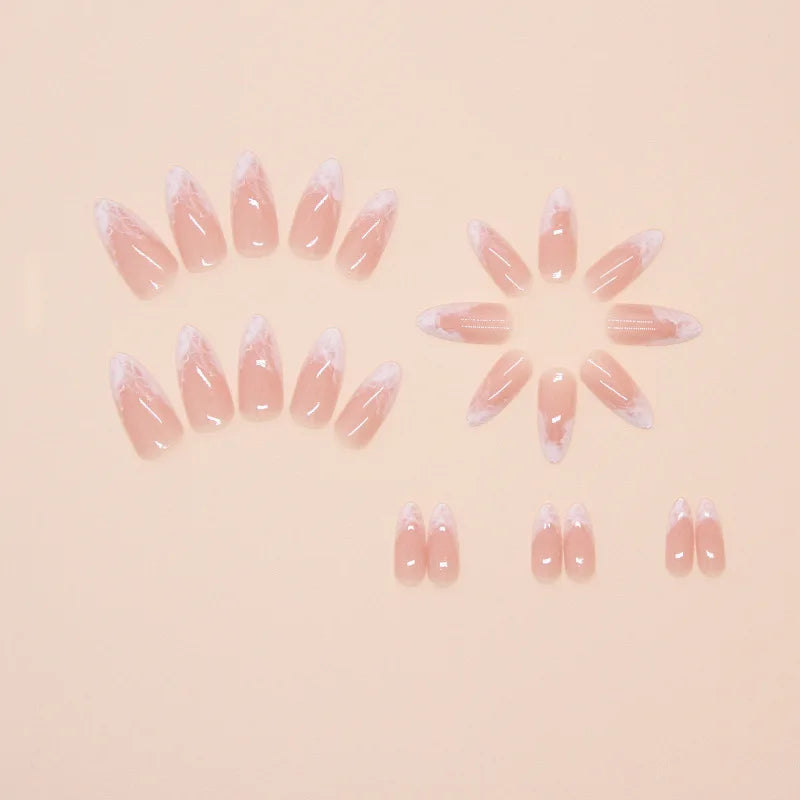 Medium fake nails for women girls Nude white Almond nail tips french style full cover reusable press on false nail art set