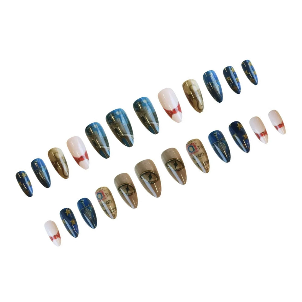 Vintage Starry Sky Gold Foil Art Press-On Nails – Almond, 24 Pcs