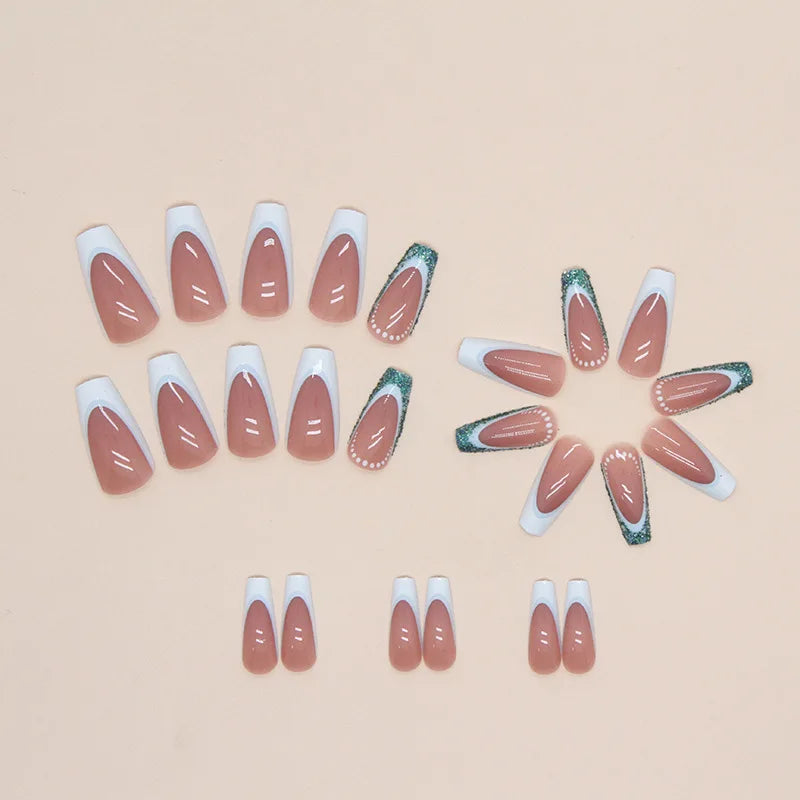 24pcs/set fake nails for women girls super flash Champagne Gold or nude green colors square shape reusable press on false nails