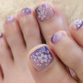 Short Square Fake Nails for Toe Purple Pink Beige Colors with Sparkling Glitters Spring Summer Season Press On False Toenail