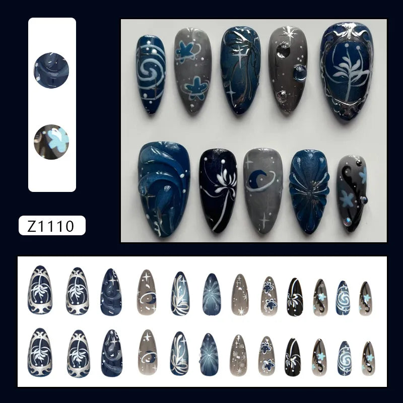 Y2K Moon, Star & Swan Press-On Nails – Almond, 24 Pcs