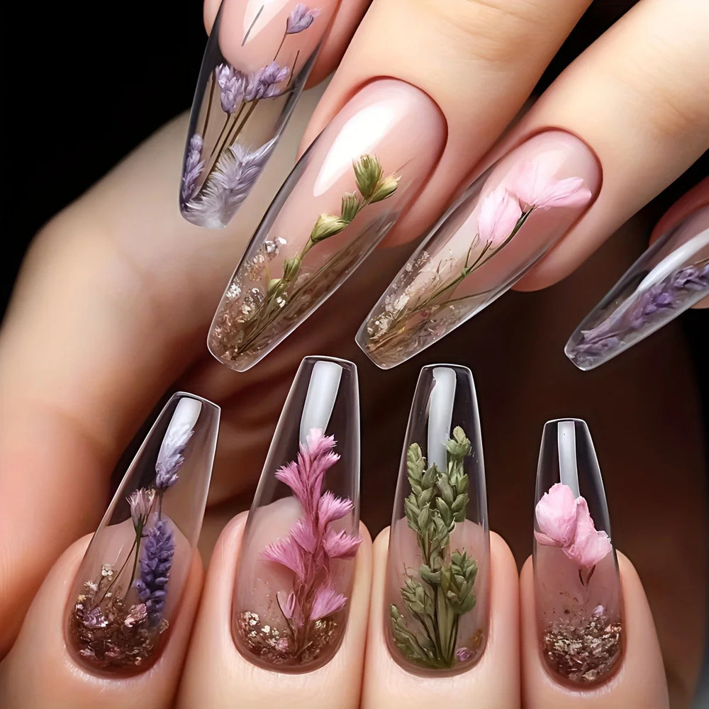 Blue Ocean Fish & Jellyfish Press-On Nails – Medium Long, 24 Pcs