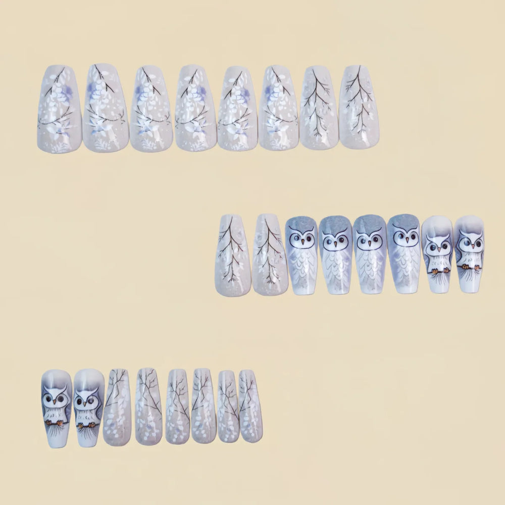 Cute Bear & Owl Animal Ballet Press-On Nails – Medium, 24 Pcs