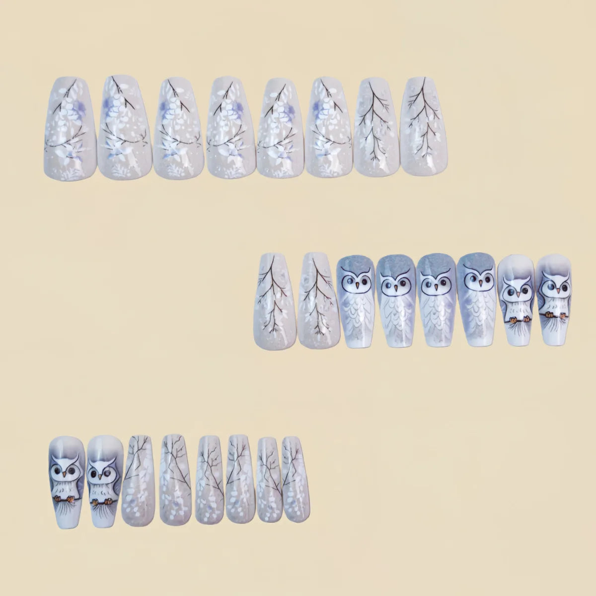 24pcs/set Medium fake nails for women gilrs cute bear Owl animals design glossy Ballet shape nail tips press on false nail art