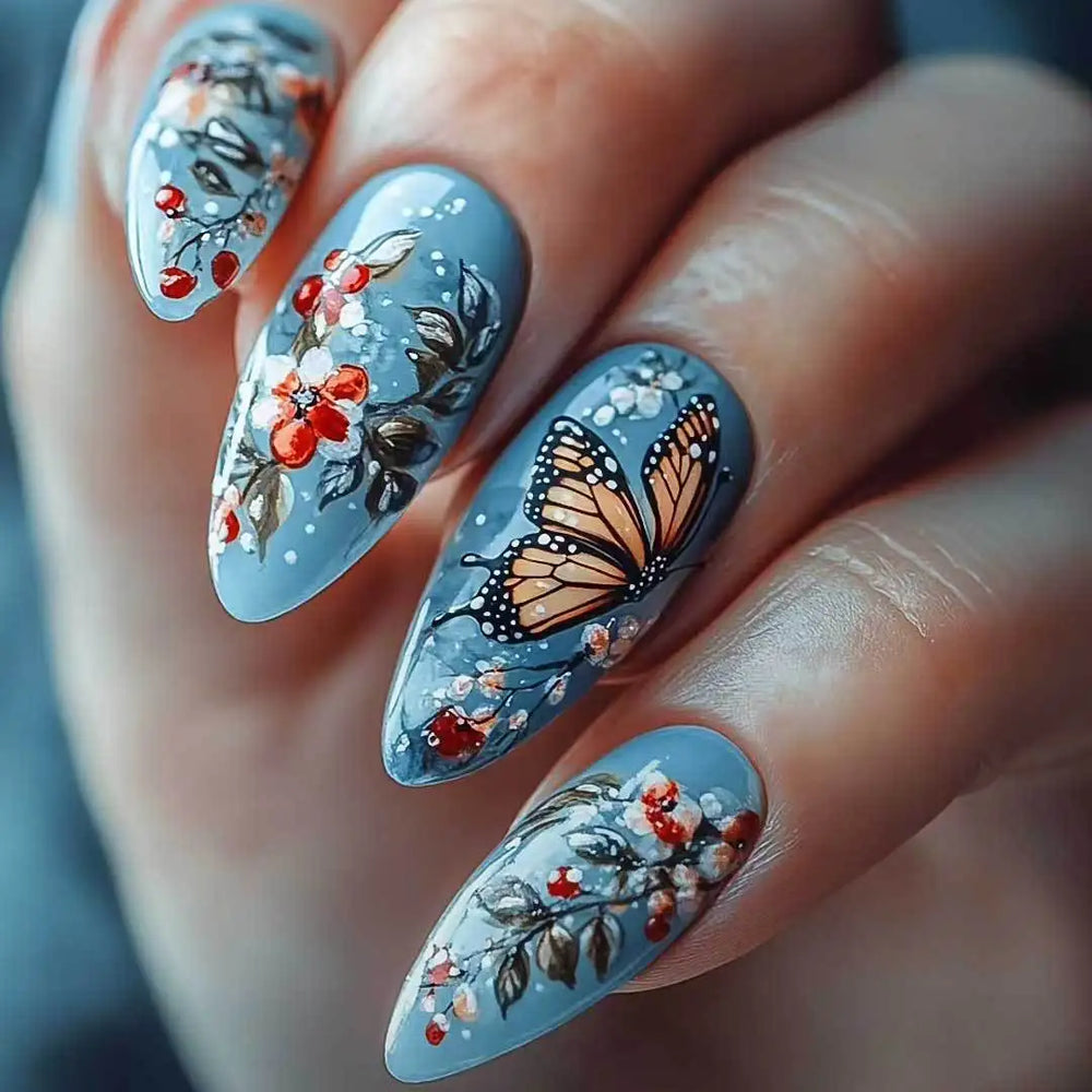 Cute Cartoon Oil Painting Press-On Nails – Almond, 24 Pcs