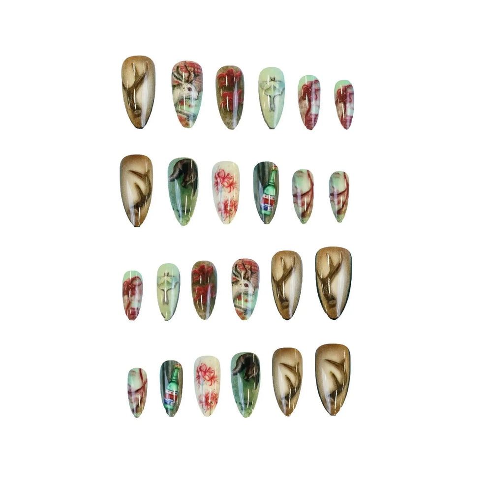 Gothic Portrait & Marble Art Press-On Nails – Almond, 24 Pcs