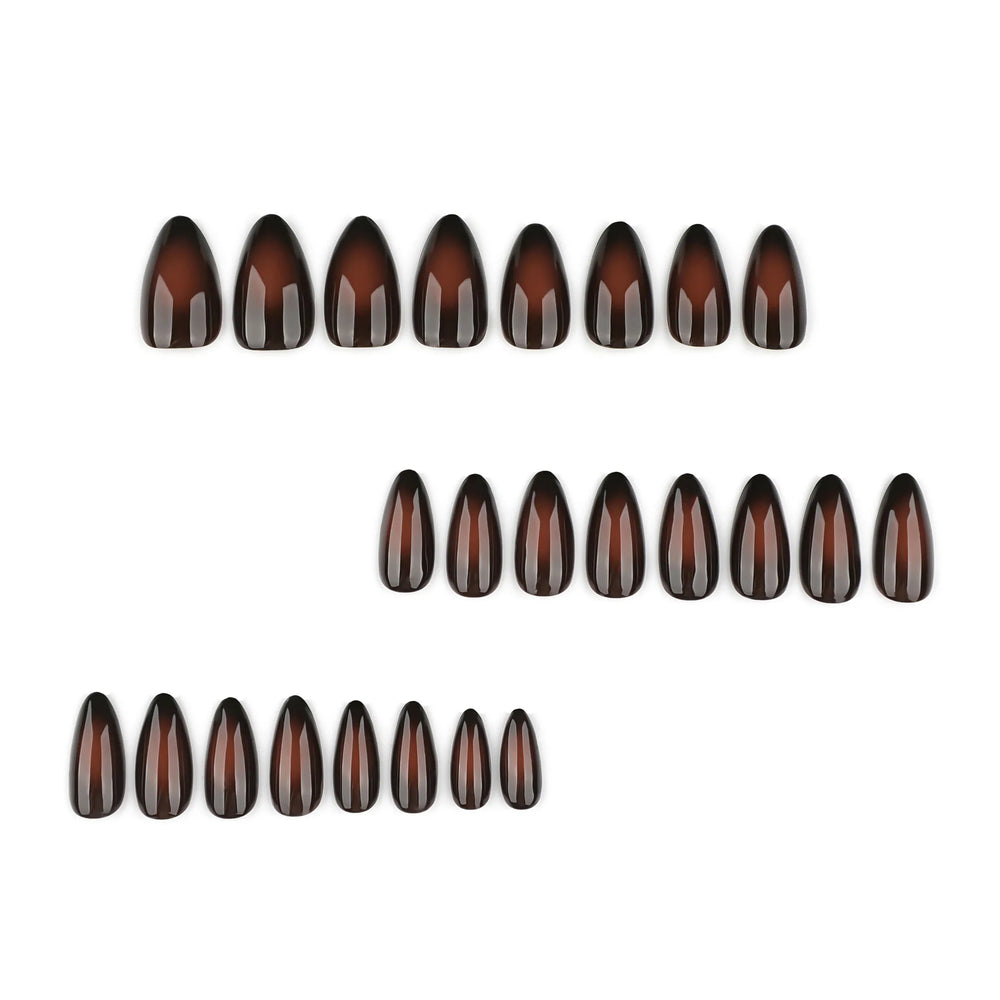 Black & Brown Ombre Autumn Press-On Nails – Almond, 24 Pcs