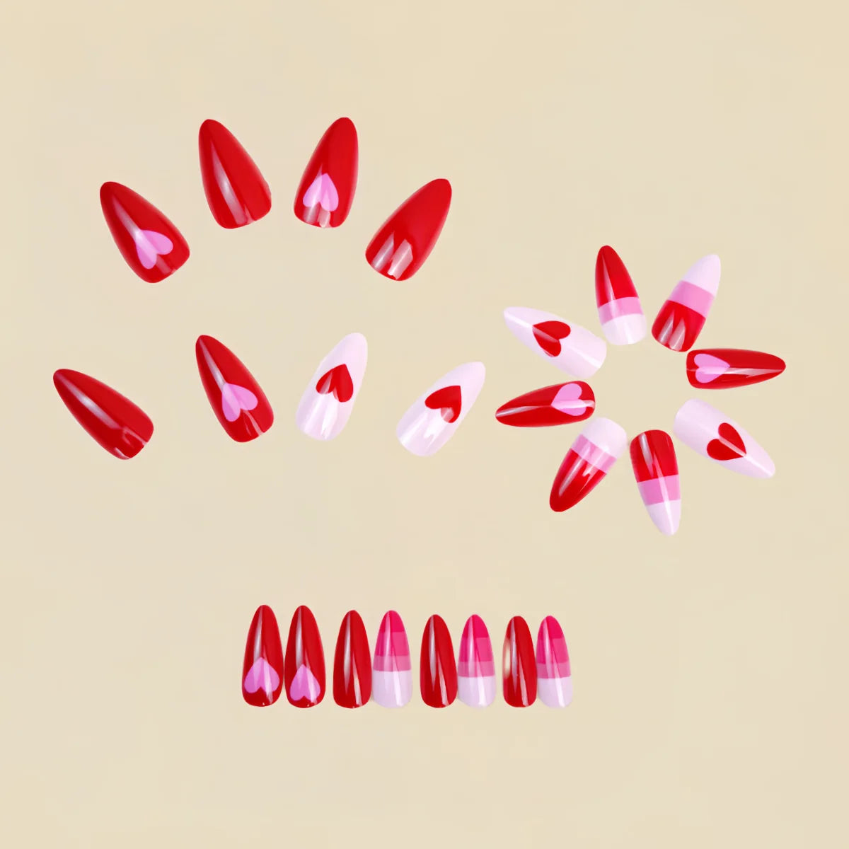 Medium long fake nails for women girls black red heart designs for Valentine's Day ballet almond nail tips press on false nail