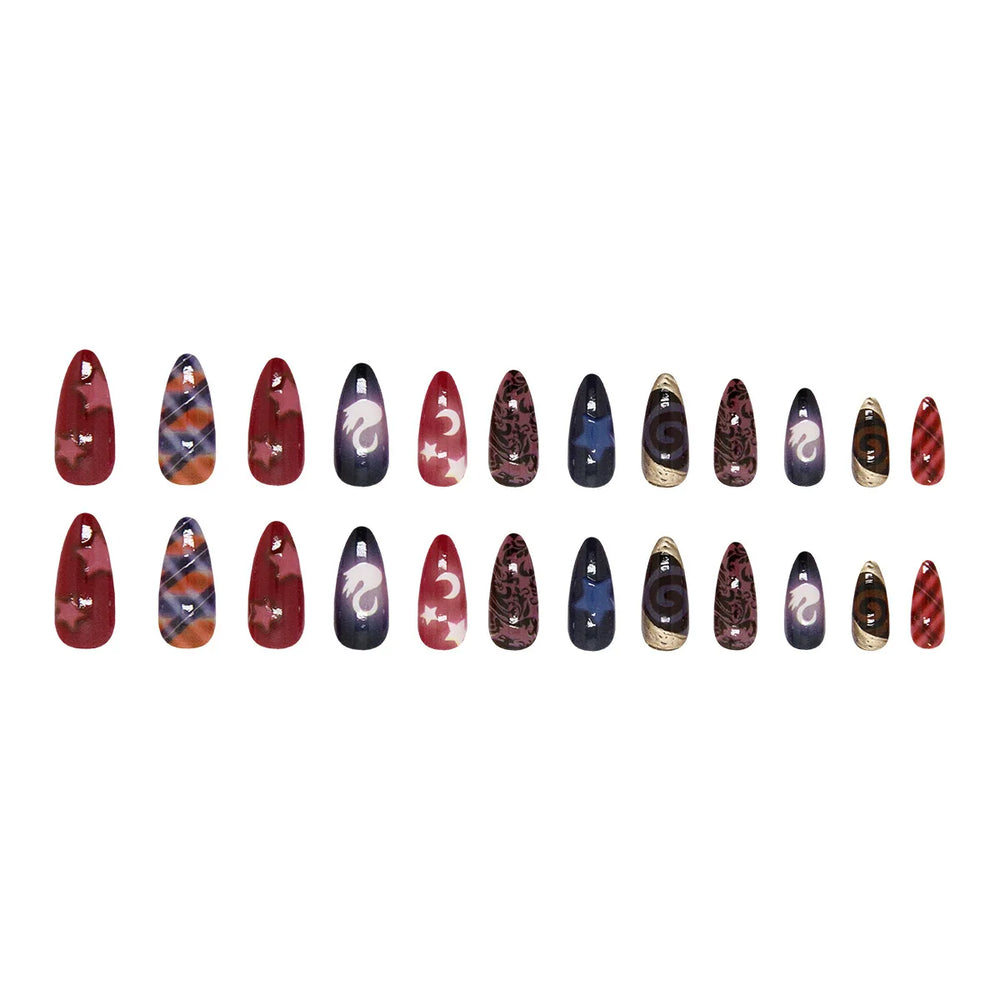 Y2K Moon, Star & Swan Press-On Nails – Almond, 24 Pcs