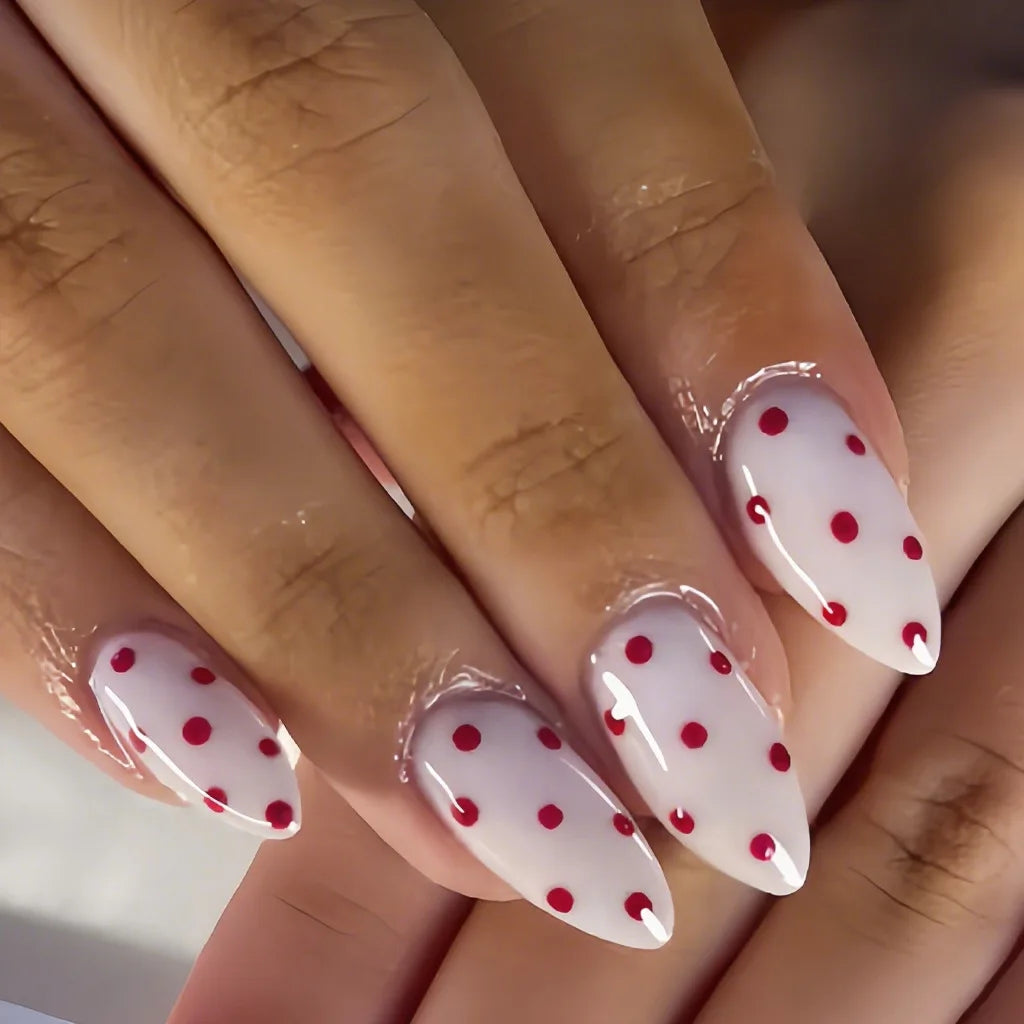 Short Medium fake nails Fashionable Polka Dot Red/Brown/Pink/Black almond square nail tips Autumn/Winter press on false nail set