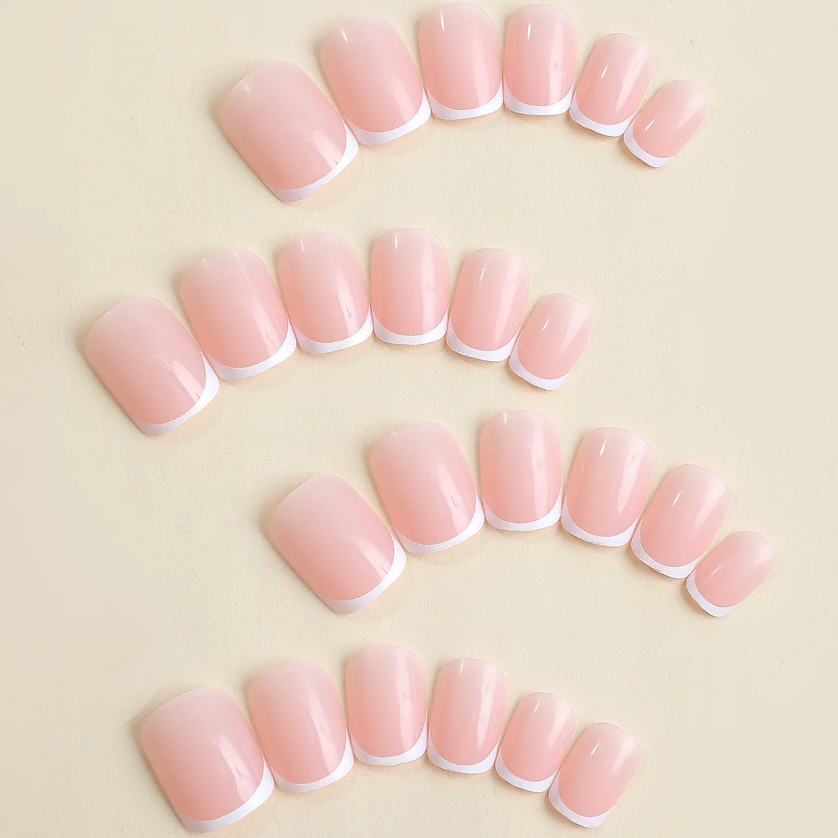 Short fake nails for women French style Nude square nail tips with white edge full cover reusable press on false nail art set