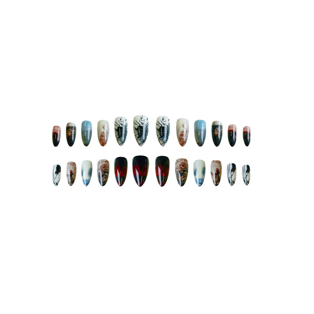 Dark Gothic Angel & Raven Handmade Press-On Nails – Stiletto, 10 Pcs