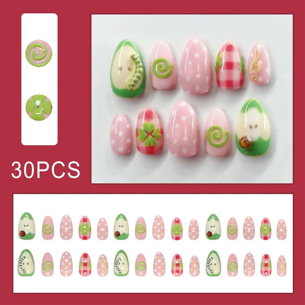 Music Orchard Little Bug & Notes Press-On Nails – Almond, 30 Pcs