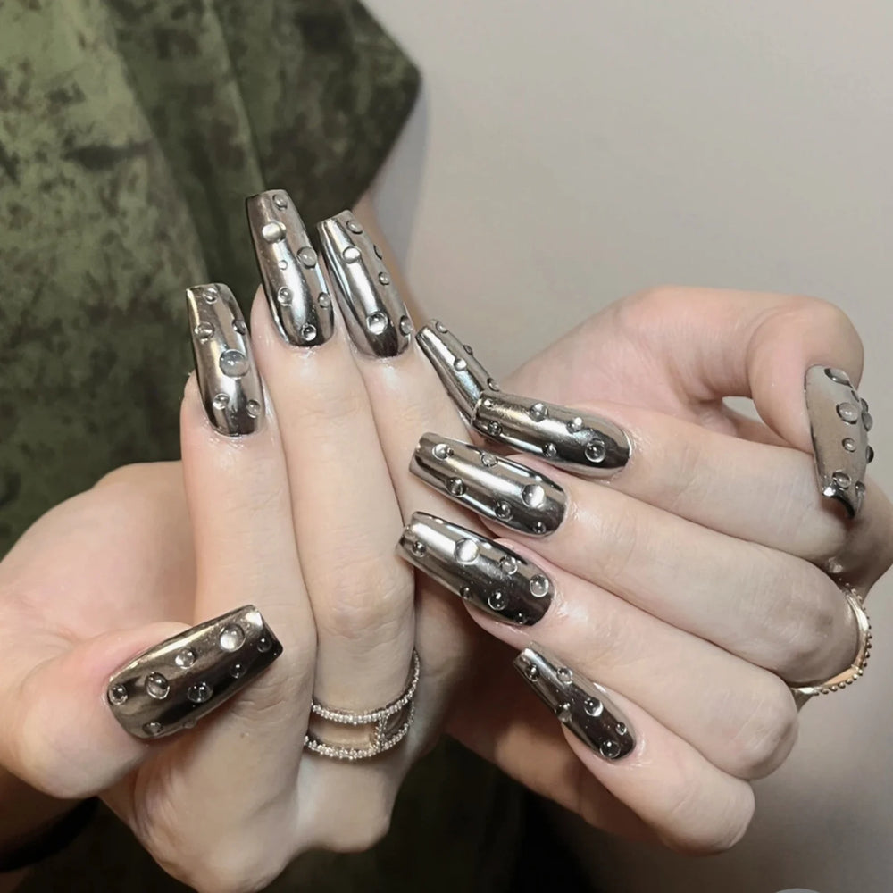 Y2K Black Ombre Star & Moon Press-On Nails – Medium Square, 24 Pcs